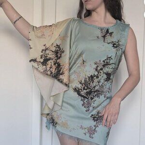 Asymmetric blue and yellow floral dress